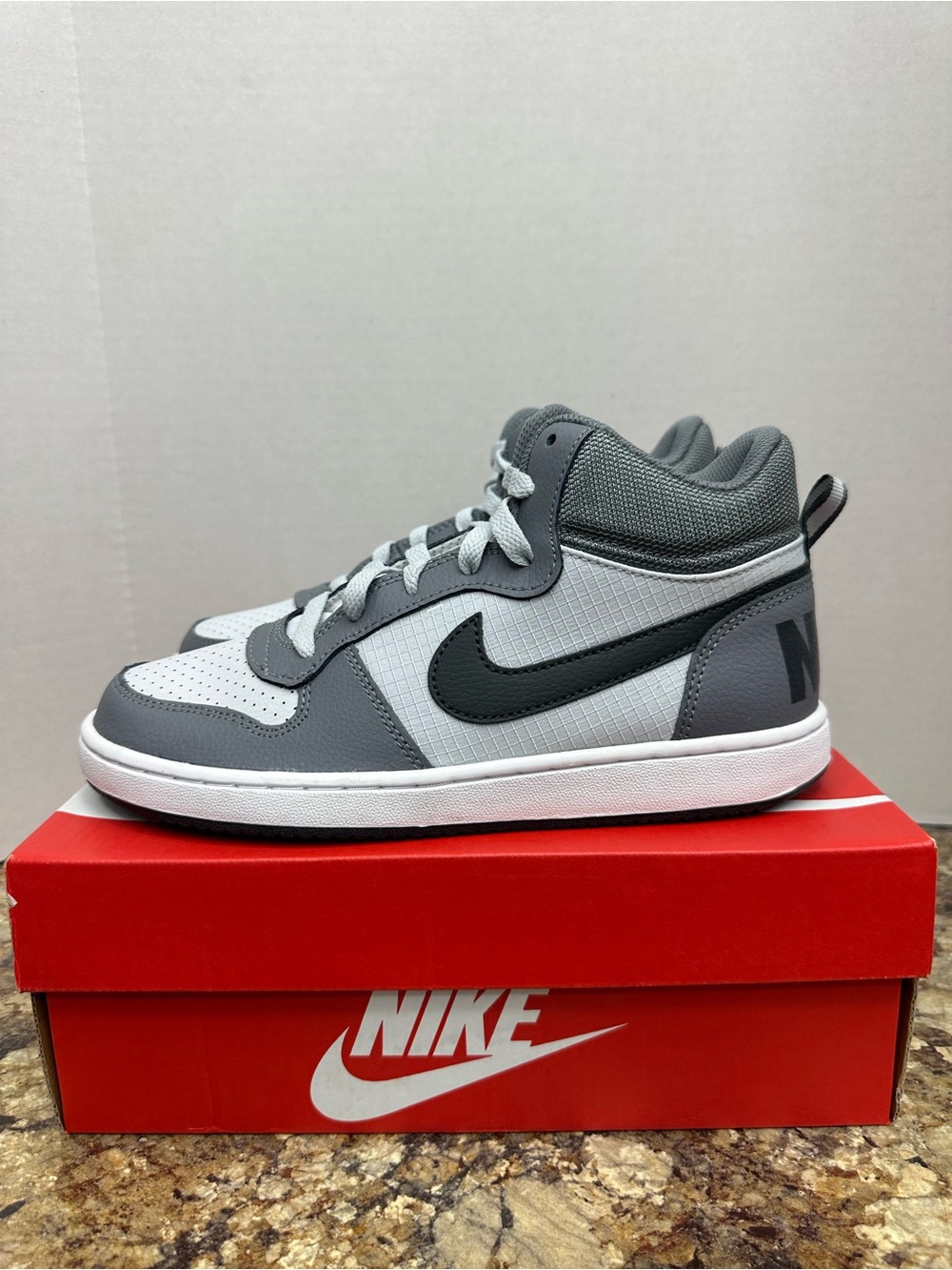 Nike Kids Mid-Top Sneakers in Grey, White & Black